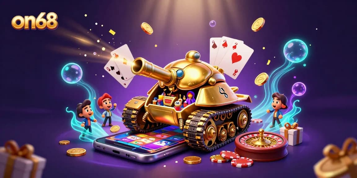 Join the on68 gaming adventure with a golden beetle tank and dynamic casino elements!