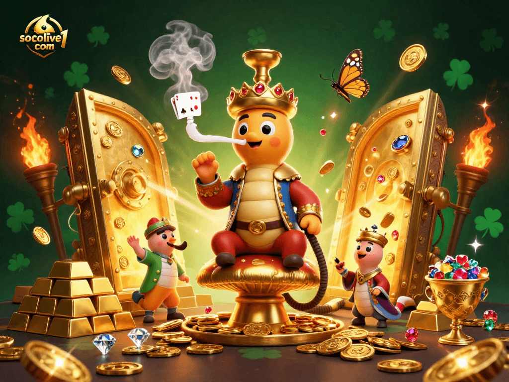 Experience thrilling poker play on socolive1 com with a vibrant 3D illustration featuring dynamic characters and visuals.