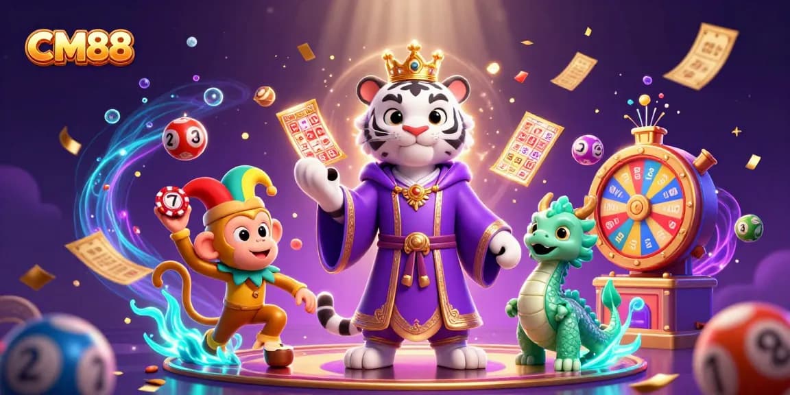 Experience the vibrant world of CM88 with a lively casino scene featuring playful characters.