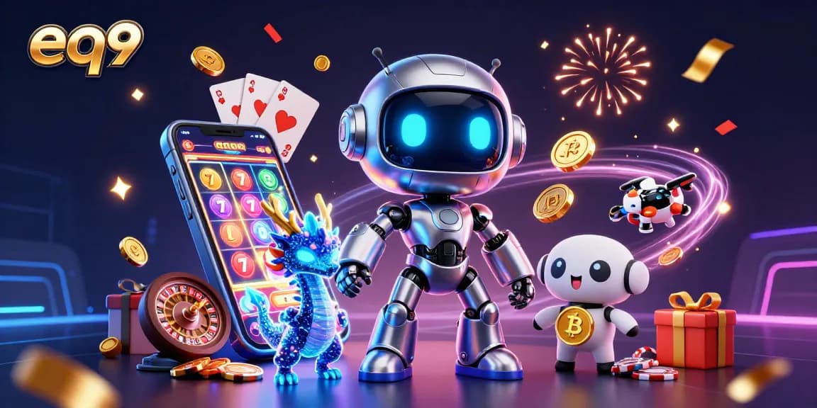 Experience thrilling gameplay at eq9 with a vibrant scene full of animated casino elements and characters.