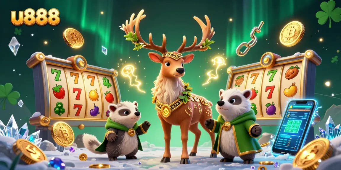 Engage in thrilling gameplay with u888's vibrant 3D Celtic scene featuring casino slots and crypto coins.