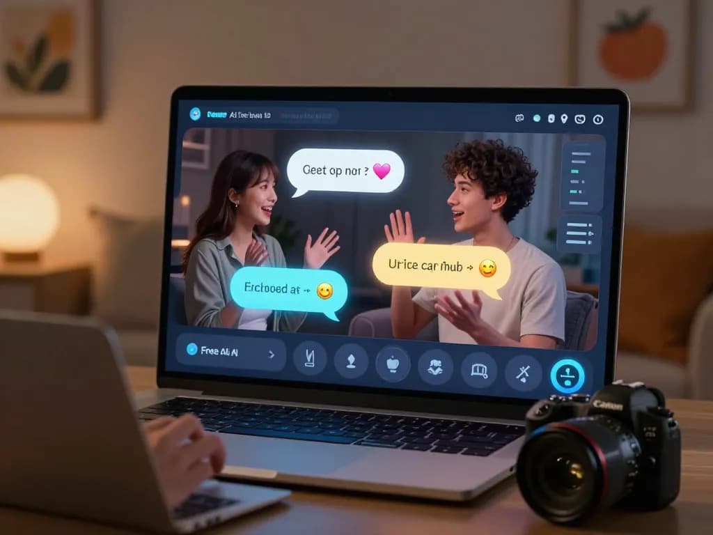Engaging virtual conversation showcasing free AI sex chat interaction between two avatars in a cozy atmosphere.