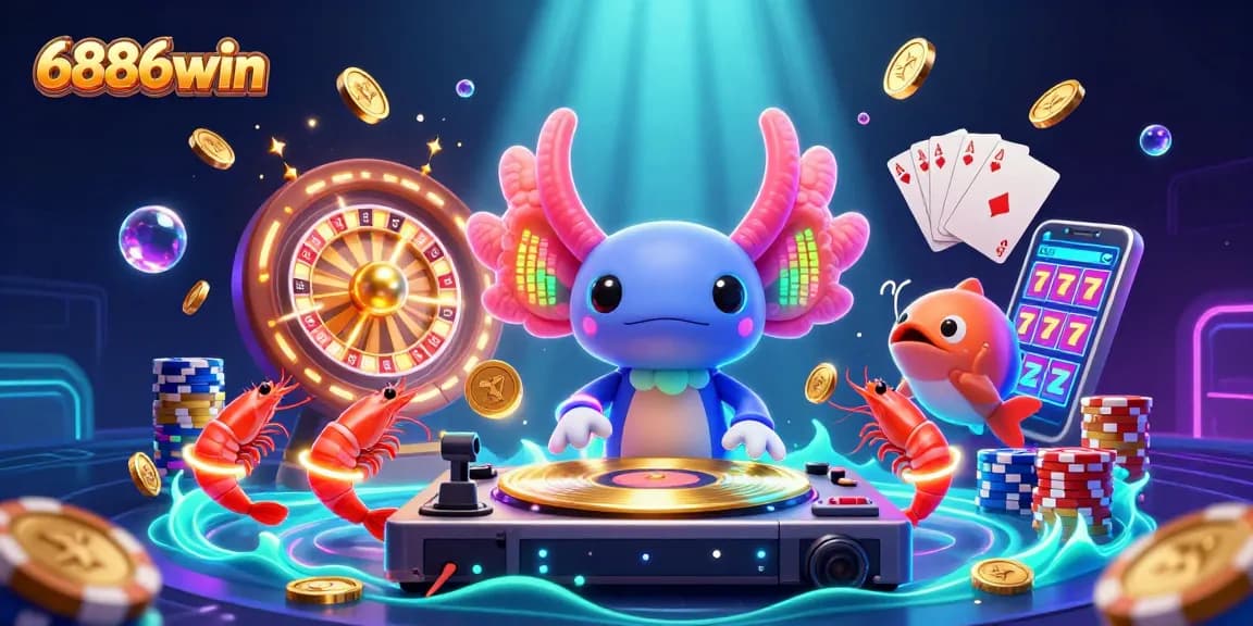 Experience winning thrills with 6886win in this ultra-detailed 3D casino illustration featuring vibrant characters.