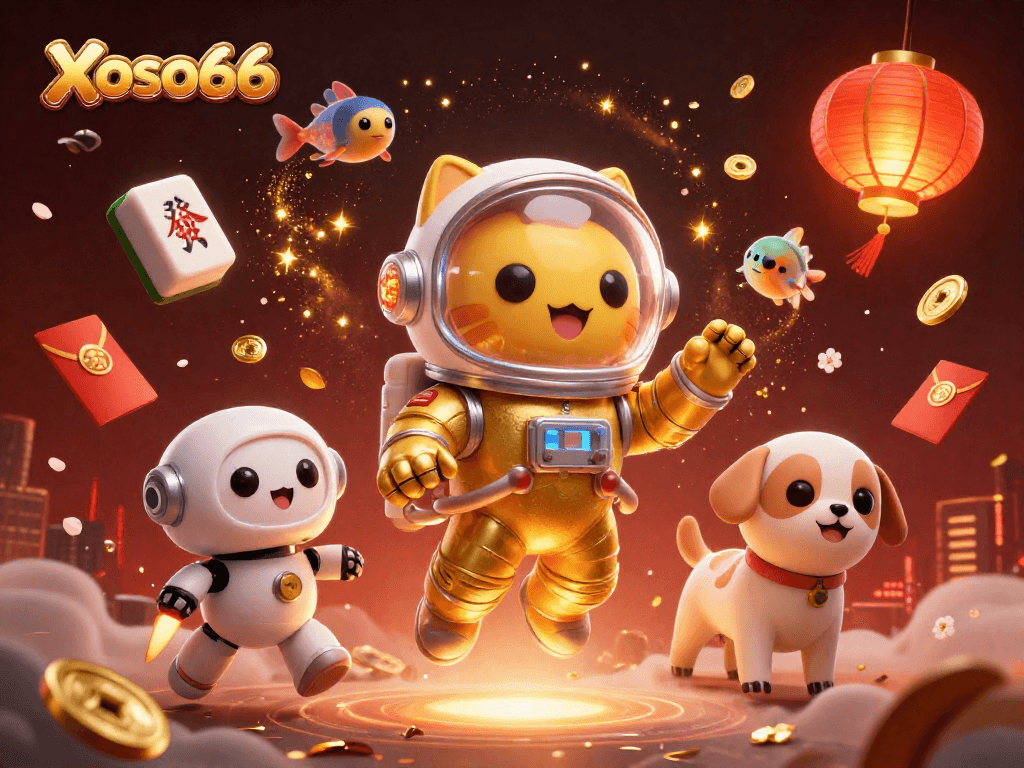 Experience thrilling entertainment at Xoso66 featuring a vibrant casino-themed 3D illustration.