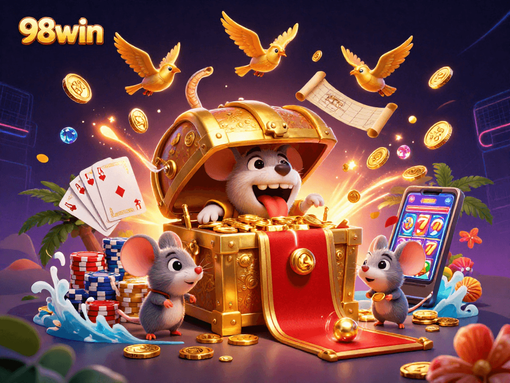 Catch big wins with exciting games at 98win's animated casino treasure scene.