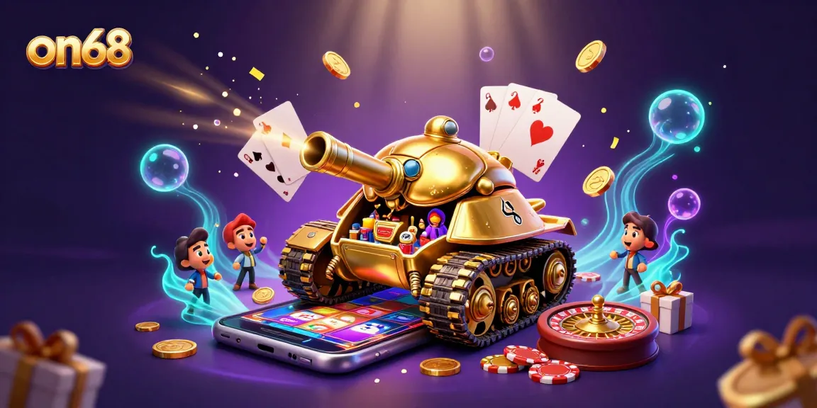 Join the on68 gaming adventure with a golden beetle tank and dynamic casino elements!