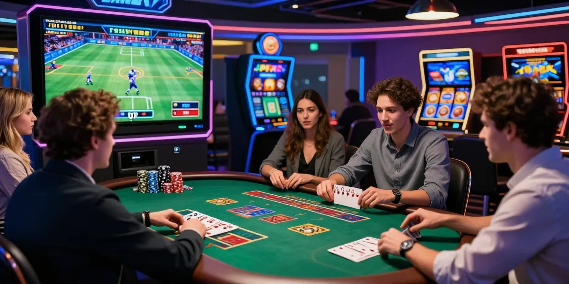 Engaging scene of online gaming experience at nhà cái ok8386 with diverse players betting on sports and card games.