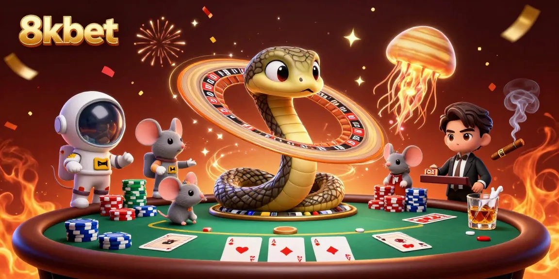 Experience thrilling gameplay at 8xbet with a vibrant casino illustration filled with diverse game elements.
