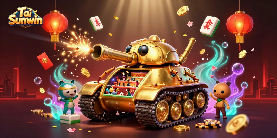 Experience Tải Sunwin with a dynamic scene featuring a golden beetle tank casino amidst festive symbols and vibrant graphics.