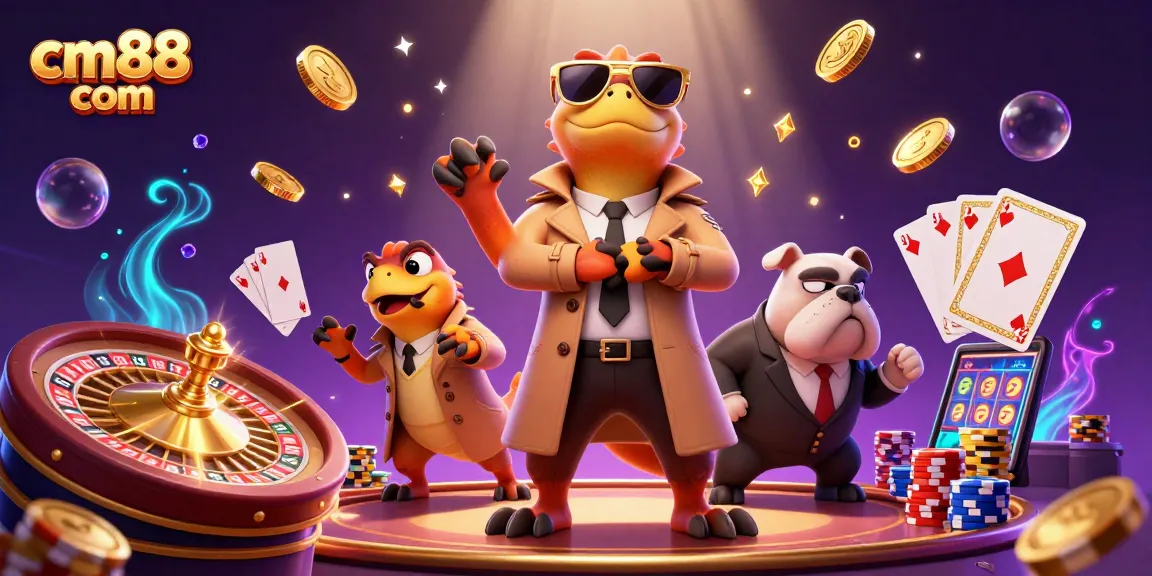 Experience thrilling gameplay and excitement at cm88 com with vibrant casino elements and cartoon raptors.