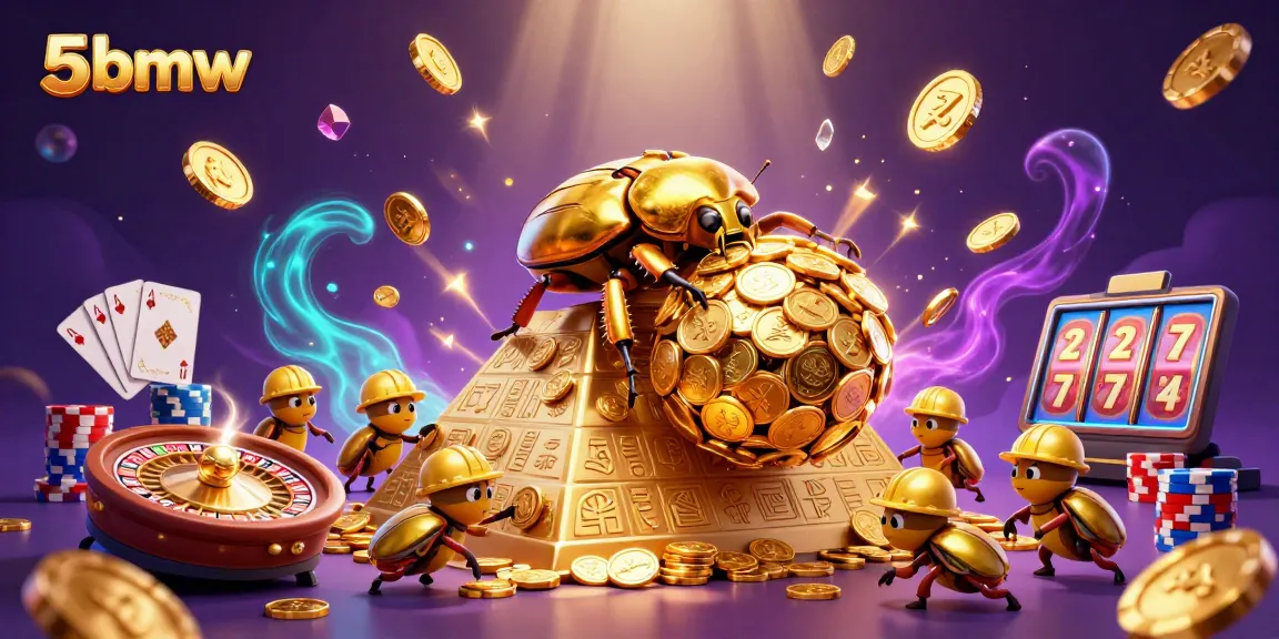 Experience the thrill of gambling with 5bmw's vibrant golden beetles and casino symbols.