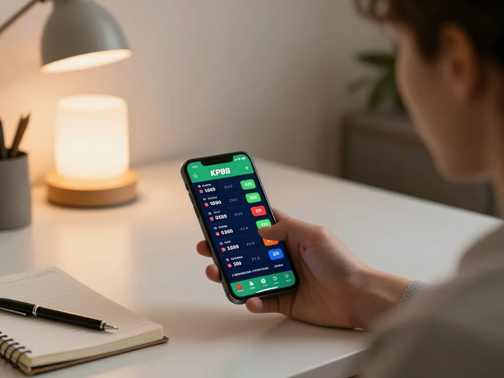 Place bets easily on KP88 sports app from a modern home setup, showcasing strategy.