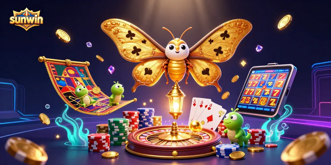 Win big with sunwin as the colorful casino scene bursts with golden coins and vibrant game elements.