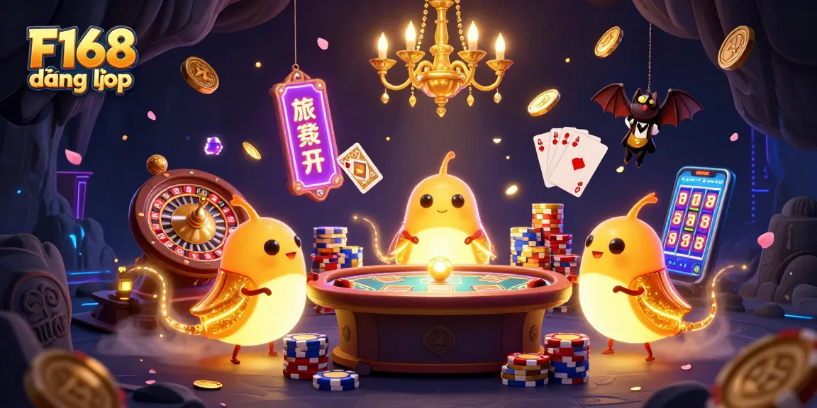 Experience F168 đăng nhập in a vibrant 3D casino scene with colorful glowworms and dynamic game elements.