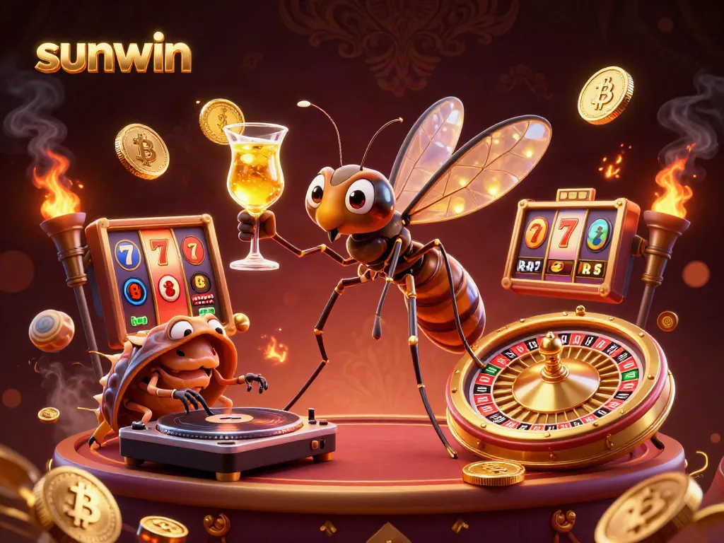 Engage with sunwin for a thrilling gaming experience featuring a vibrant casino mascot and dynamic elements.