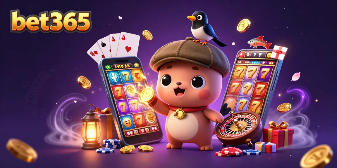 Engage with exciting gaming action at bet365 featuring a playful baby Nessie, casino elements, and vibrant colors.