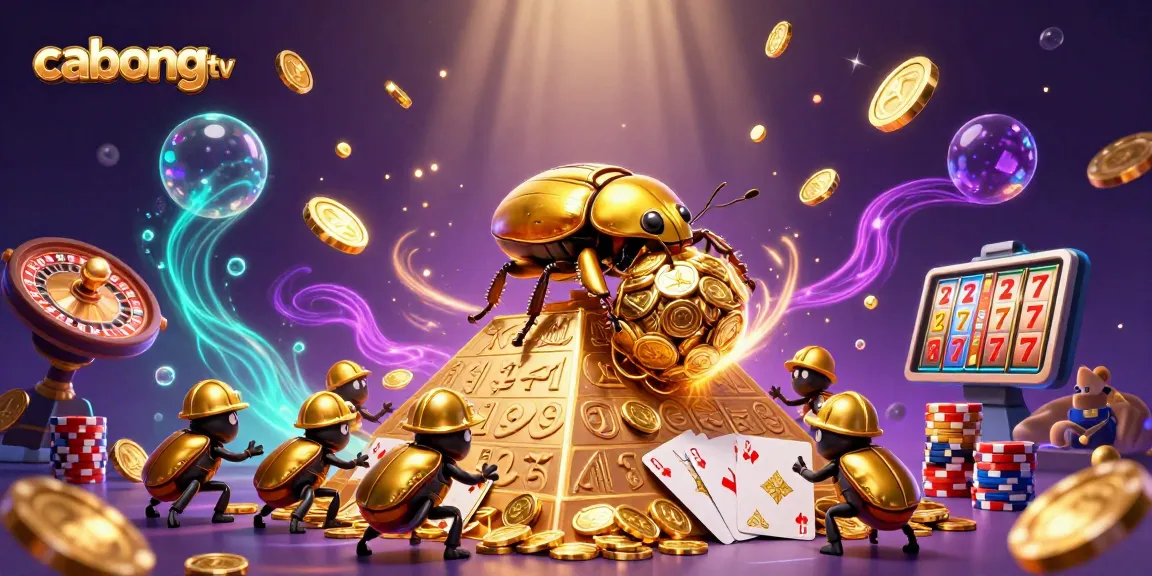 Experience thrill with cabongtv featuring a golden beetle and casino symbols in a vibrant scene.
