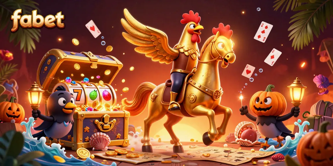 Engage with fabet in this dynamic casino setting featuring a golden rooster character.