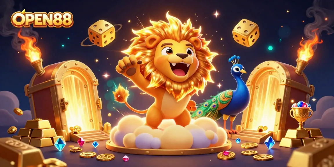Experience the thrill of winning with OPEN88's vibrant casino elements in this captivating illustration.