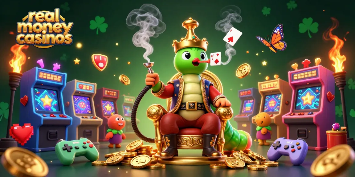 Experience the magic of real money casinos with vibrant 3D illustrations of gaming excitement.