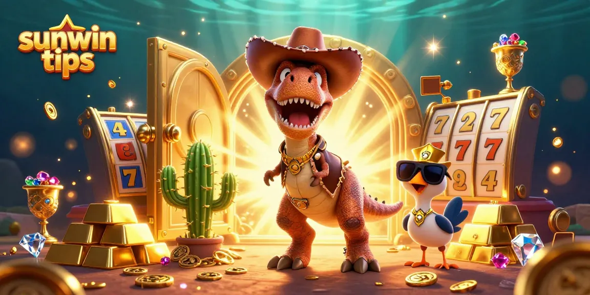 Engage with sunwin tips in this vibrant casino scene featuring dynamic characters and gold treasures.