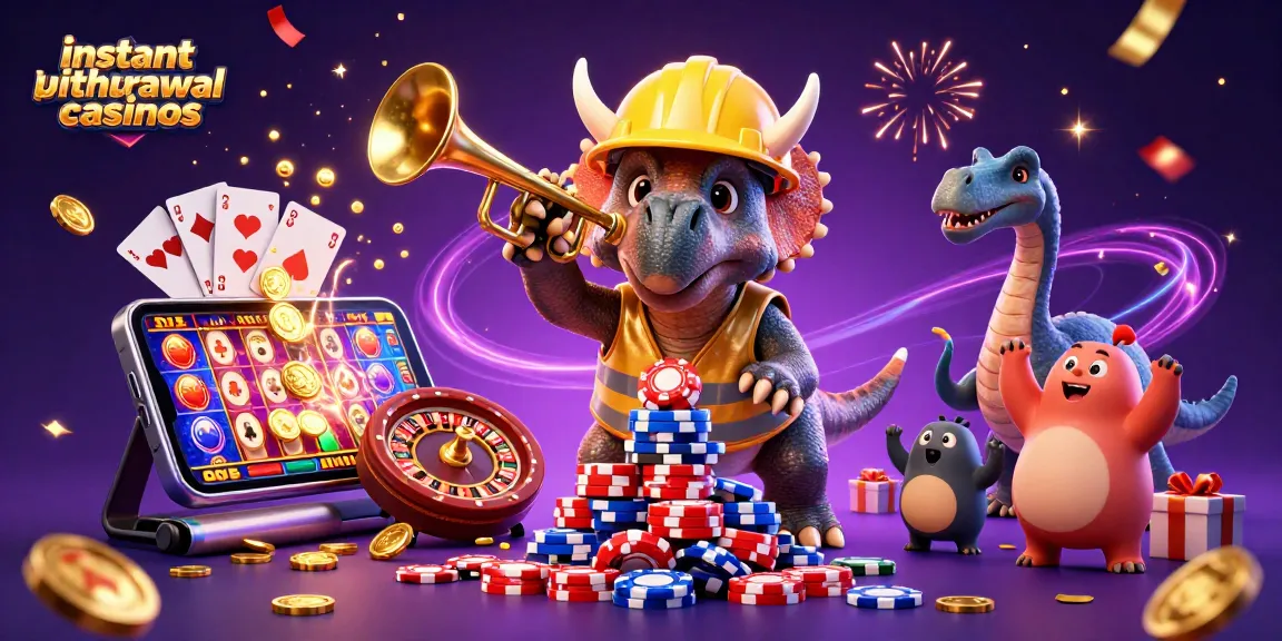Engaging scene of instant withdrawal casinos featuring a triceratops and fun casino elements.