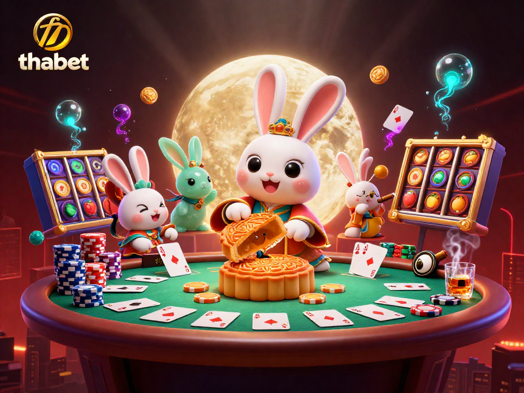 Engage with the thabet online casino experience, featuring vibrant casino elements and whimsical characters.