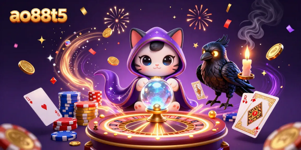 Engage with ao88t5 in this vibrant 3D scene featuring fortune tellers, casino elements, and magical details.
