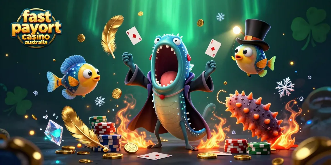 Fast payout casino online Australia featuring whimsical deep-sea characters in a dynamic, colorful casino scene.