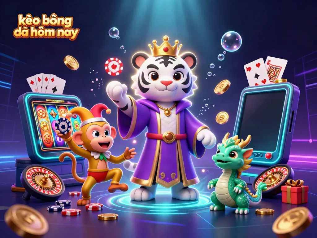 Experience kèo bóng đá hôm nay with vibrant 3D illustration showcasing playful casino characters and dynamic game elements.