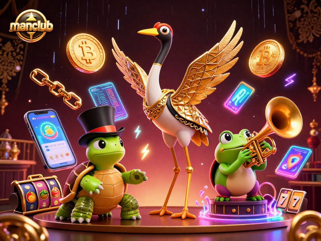 Experience manclub's vibrant slots with captivating characters in an electric casino atmosphere.