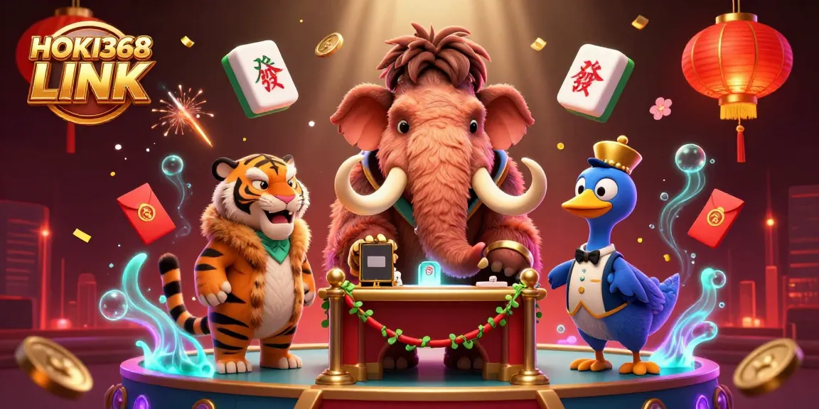 Engage with HOKI368 LINK through a vibrant 3D casino scene featuring dynamic game elements and colorful characters.