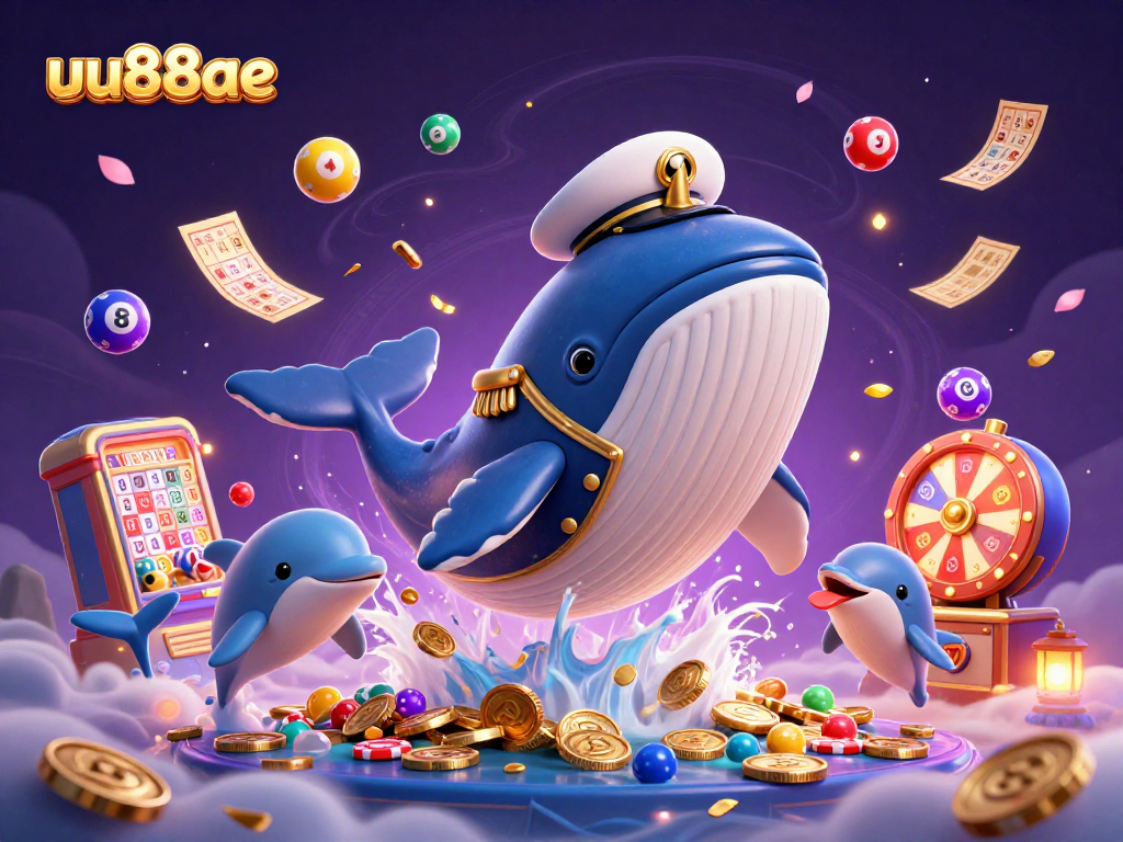 Experience thrills with uu88ae's 3D casino adventure featuring a captain whale and playful dolphins!