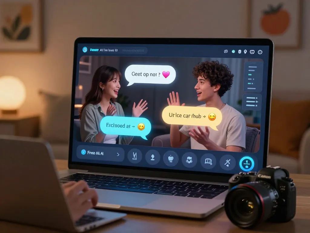 Engaging virtual conversation showcasing free AI sex chat interaction between two avatars in a cozy atmosphere.