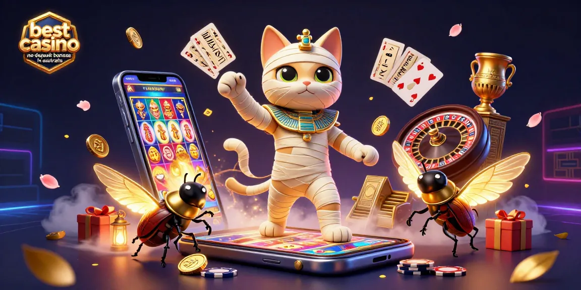 Unlock the best casino no deposit bonuses in Australia with an engaging dynamic illustration.