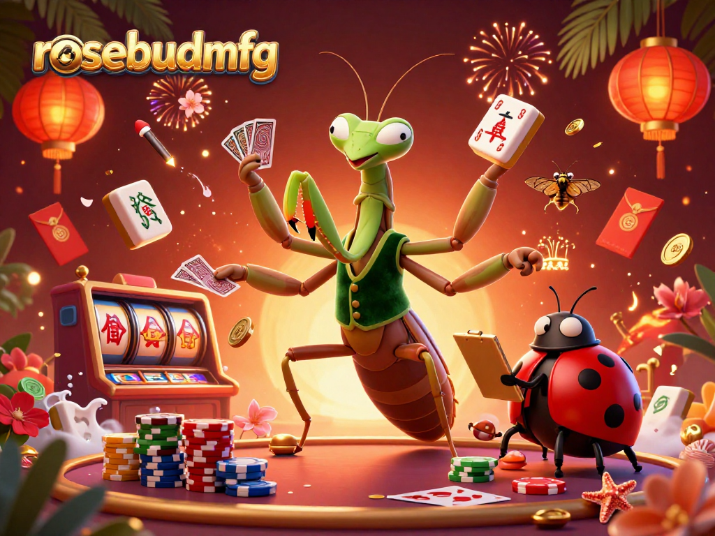 Immerse in the dynamic gameplay with rosebudmfg's vibrant casino scene featuring card dealing and festive decorations.