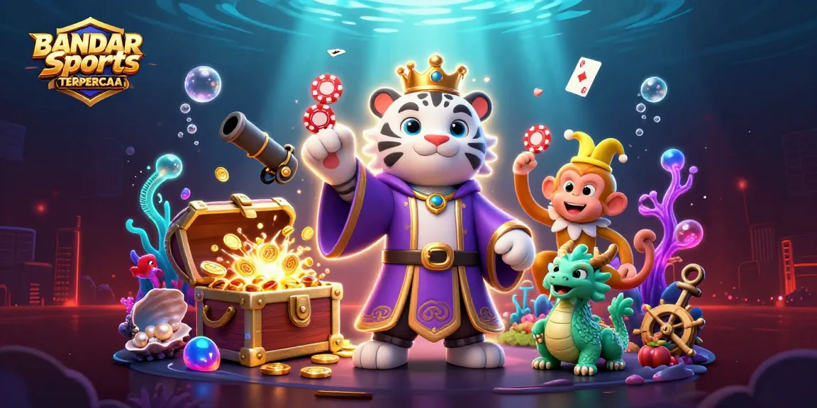 BANDAR Sports TERPERCAYA showcases a vibrant scene with dynamic characters and elements, ideal for sports betting.