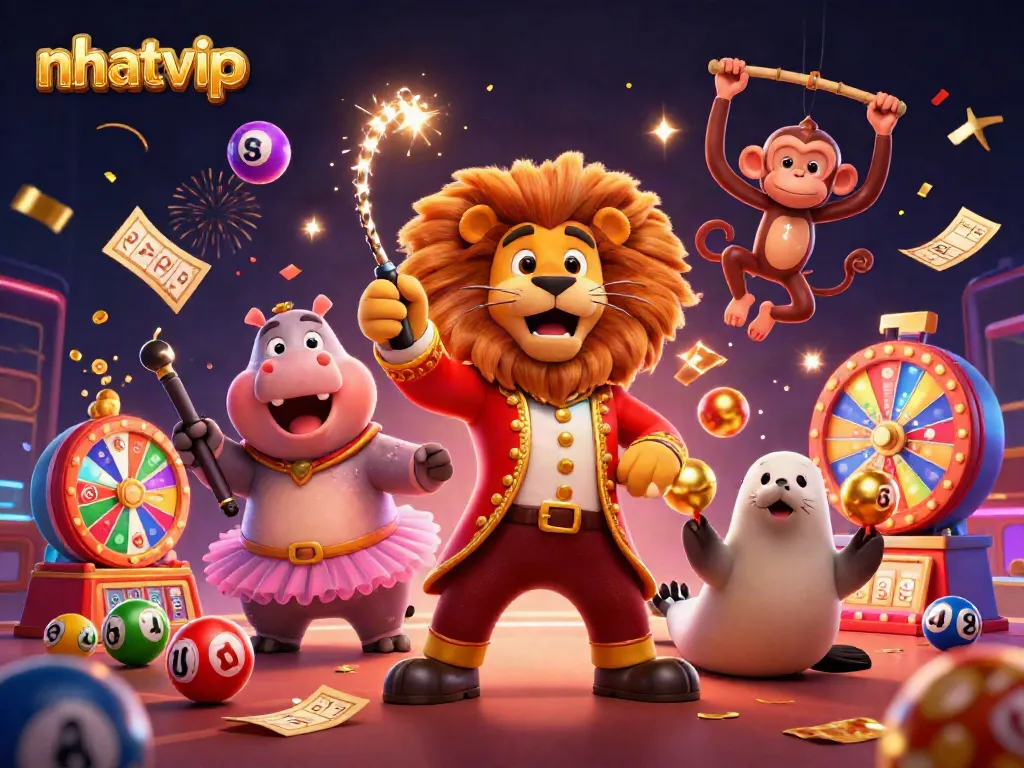 Nhatvip brings excitement to players with a dynamic illustration featuring vibrant casino game themes.