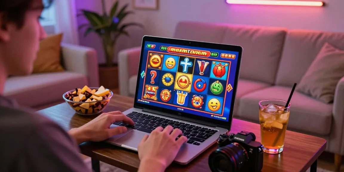 ภาพการเล่นเกมสล็อตออนไลน์ สล็อตทรู ที่บ้านในบรรยากาศสนุกสนาน พร้อมกราฟิกแจ่มใส และการตกแต่งที่น่าตื่นเต้น
