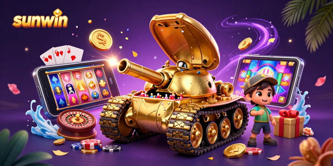 Experience the excitement of sunwin gaming with a colorful casino scene bursting with winnings and action.