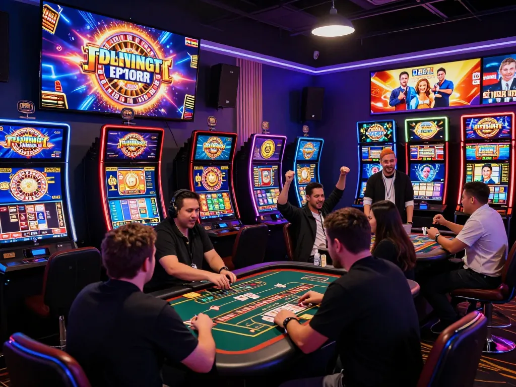 Exciting MM88 online casino scene with players enjoying vibrant games and neon lights.