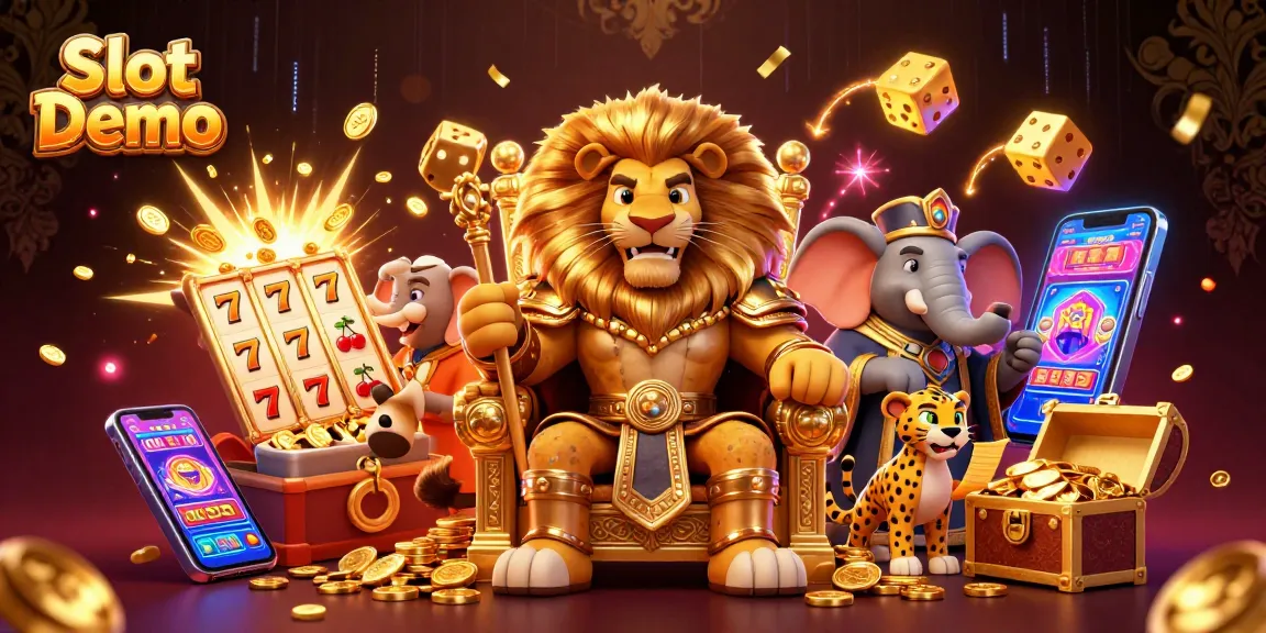 Experience thrilling Slot Demo adventures with a lion king throne, vibrant symbols, and explosive jackpots!