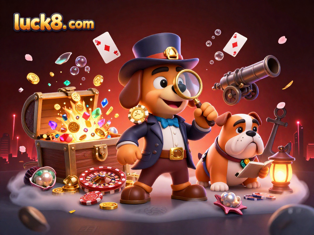 Experience the excitement of luck8. com with a 3D cartoon detective uncovering poker clues and treasures.