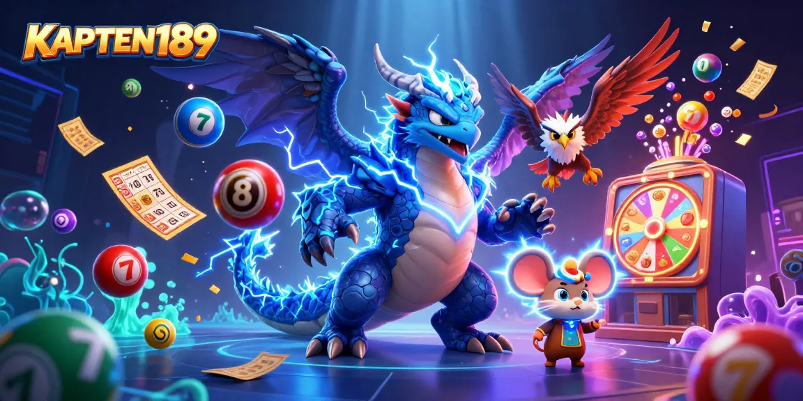KAPTEN189 menggabungkan elemen permainan slot dan jackpot dengan visual karakter karnaval yang dinamis.