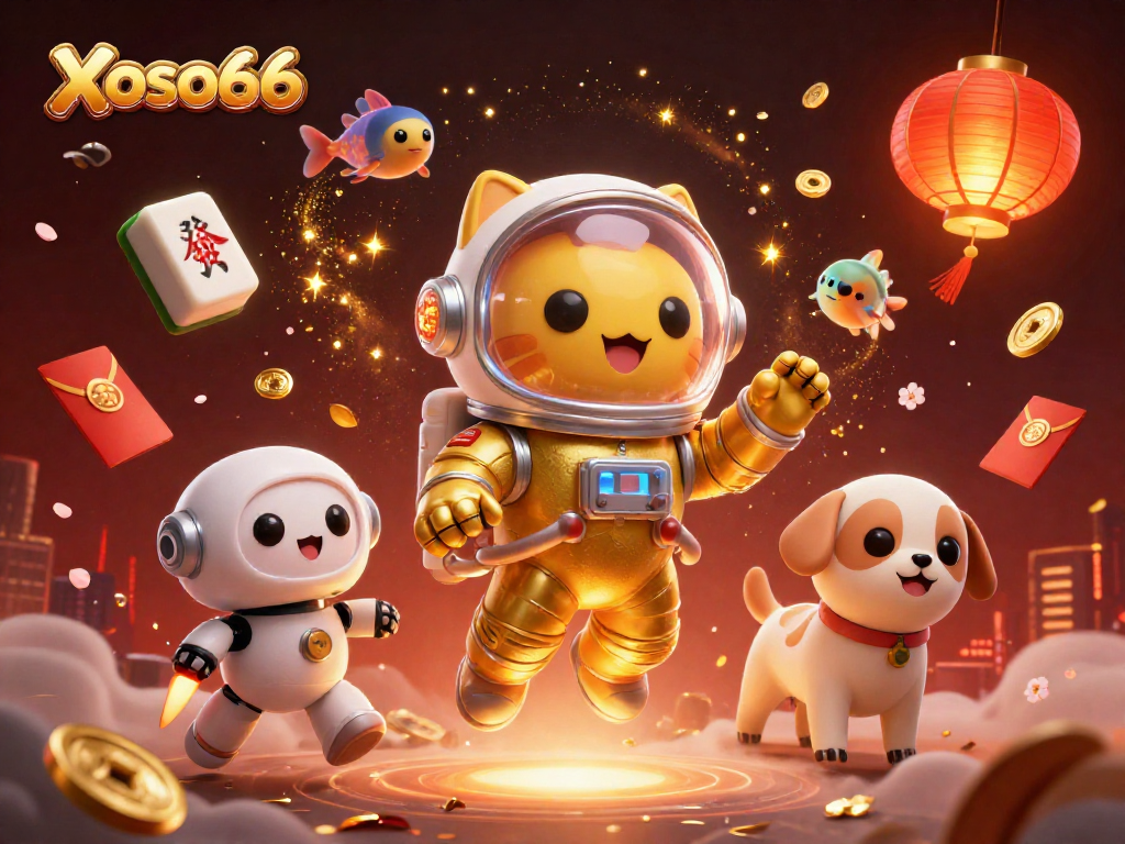 Experience thrilling entertainment at Xoso66 featuring a vibrant casino-themed 3D illustration.