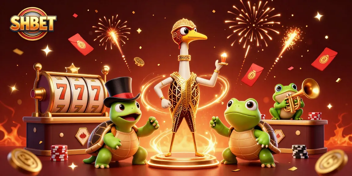 Win big with SHBET in a vibrant 3D casino scene filled with exciting game elements and festive energy.