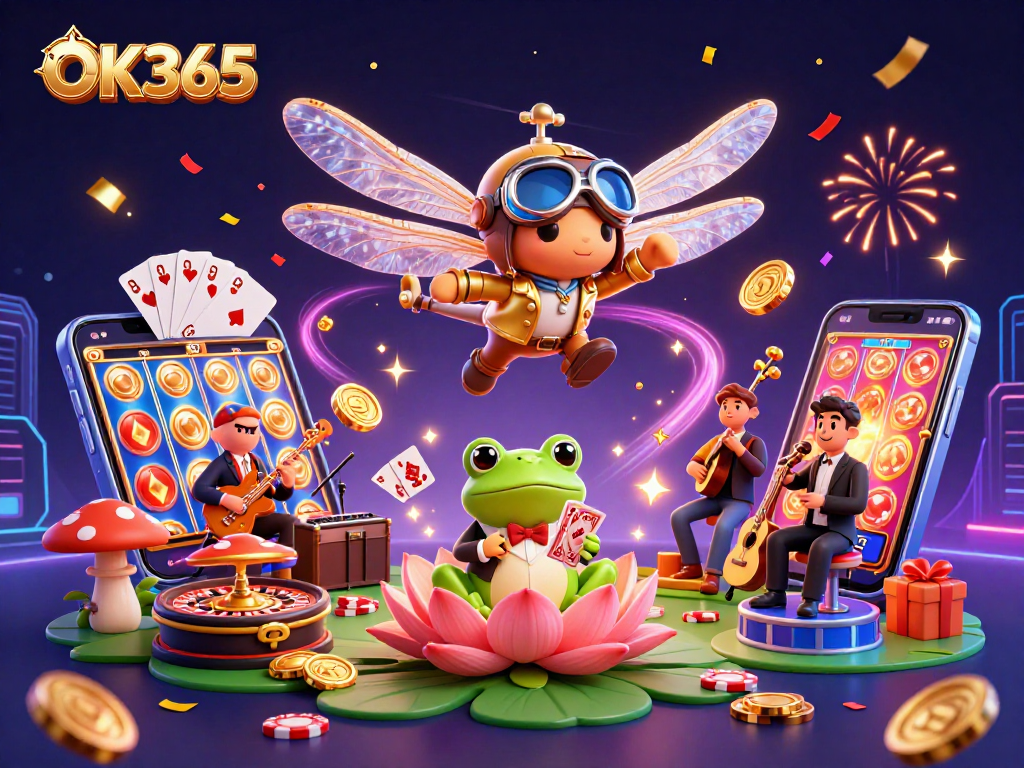Experience thrilling gameplay at OK365 with a vibrant casino scene featuring engaging characters.