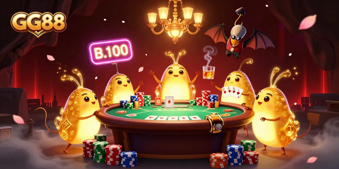 Experience GG88's dynamic cave casino filled with vibrant gaming elements and glowing ambiance.