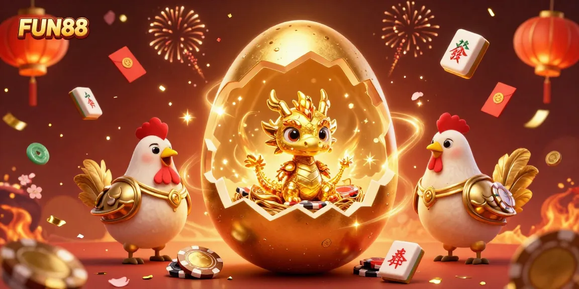 Experience thrilling gameplay at FUN88 with golden dragon and poker chips in a vibrant 3D illustration.
