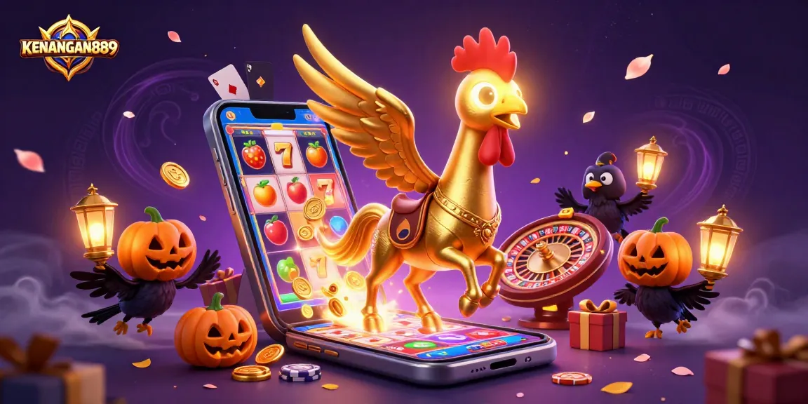 Experience KENANGAN889's thrilling slot action amidst vibrant casino visuals and magical characters.